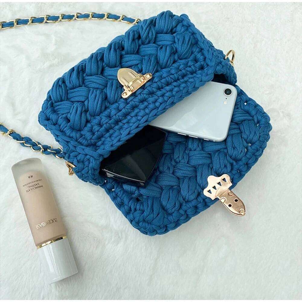 Fashion Rope Knitting Handbag Designer Chains Woven Shoulder Crossbody Bags For Women 2021 Small Square Flap Lady Purses