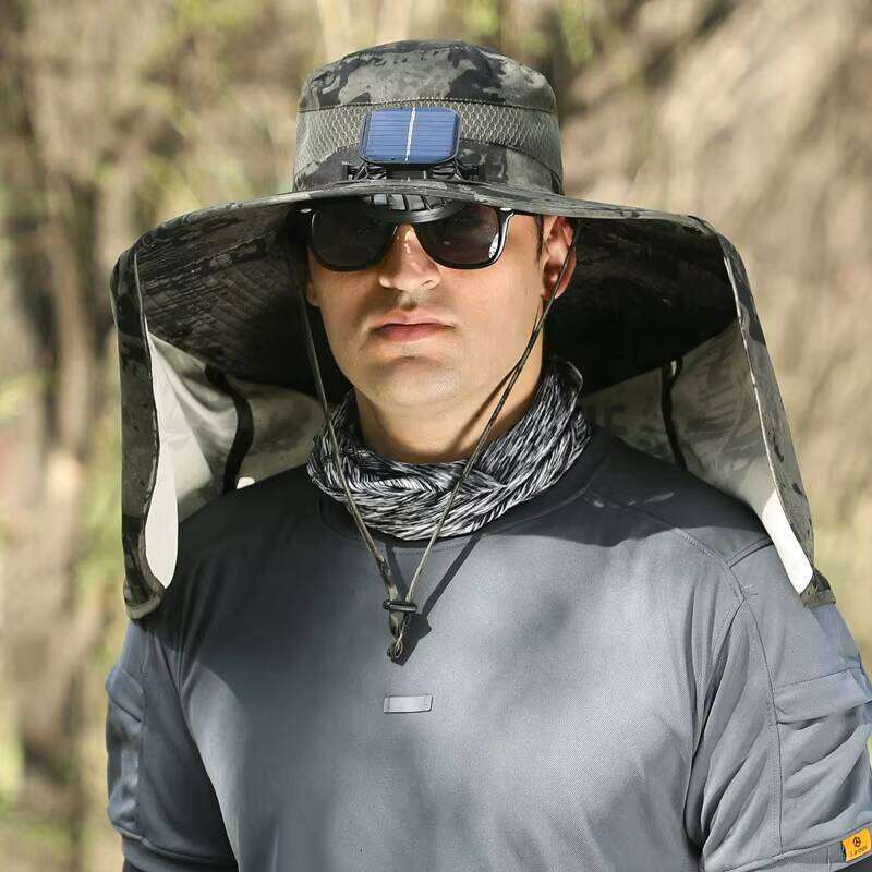 Outdoor Neck Gaiter with Solar Fan Sun Protection Men's Fishing Bucket Hat