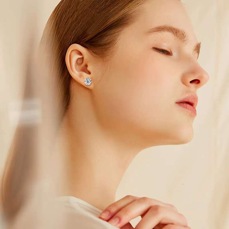Hot Selling Trendy 925 Silver Moissanite Diamond Stud Earrings 5mm 6.5mm 8mm White Gold for Wedding Gift