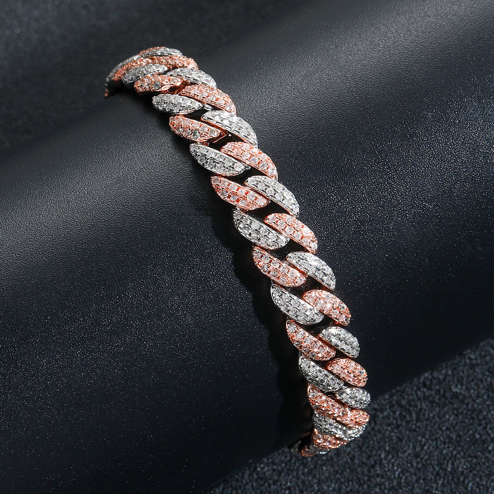 9MM Pink Moissanite Cuban Chain Simple Personality Unisex Bracelet Micro Paved Moissanite Trendy Niche Jewelry moissanite