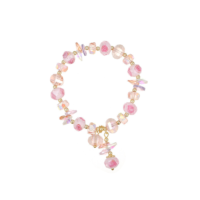 Princess fresh and sweet girl heart super sparkling crystal Forest style elf peach pendant bracelet for best friend gift