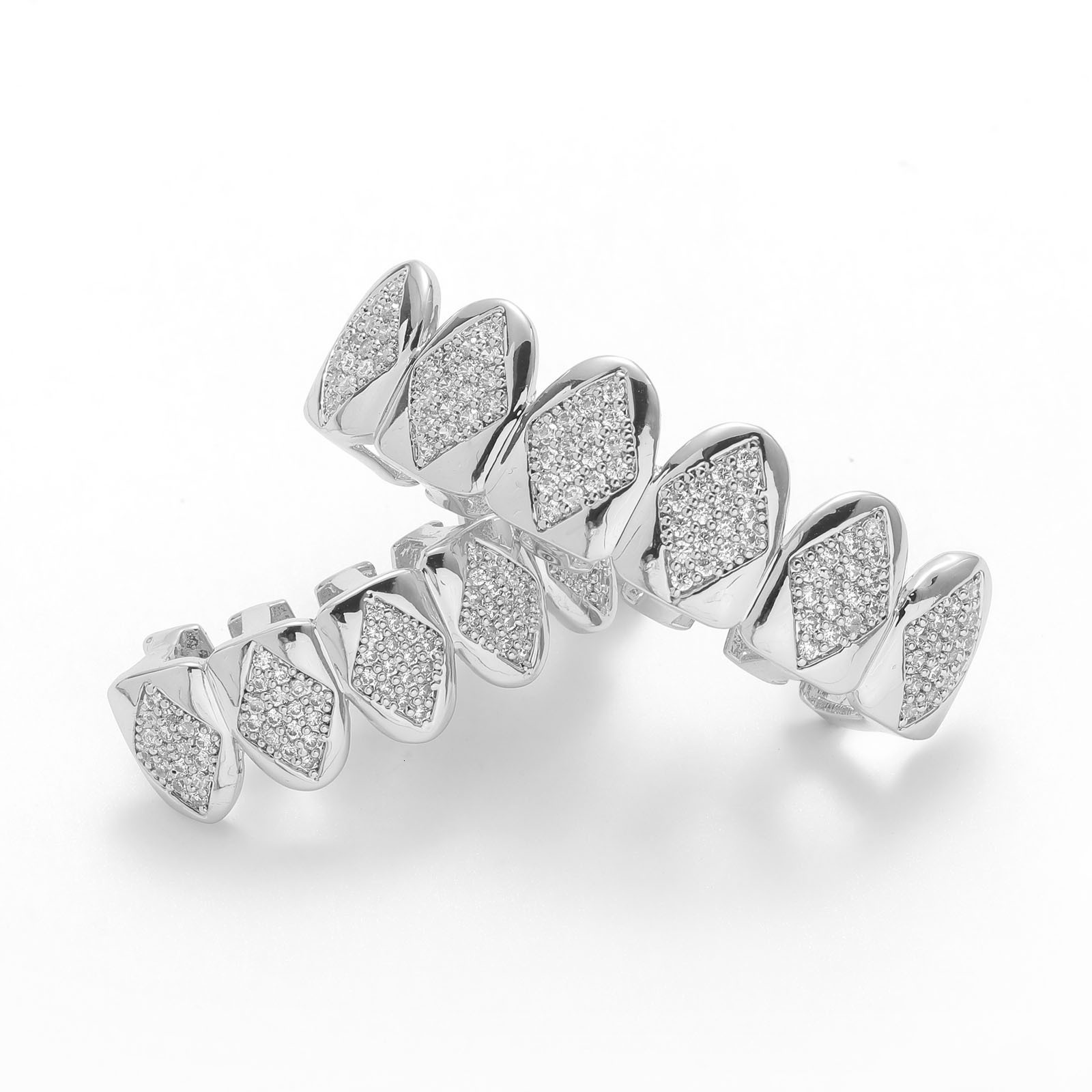 Hip Hop Diamond-Shaped Braces Micro-Paved Moissanite Halloween Costume Braces Personality Cool Big Gold Teeth moissanite