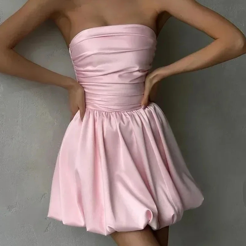 Trendix Sexy Bandeau Mini Dress Women Off Shoulder Sleeveless Pleated High Waist Dresses Ladies Party Elegant Fashion Dress 250529