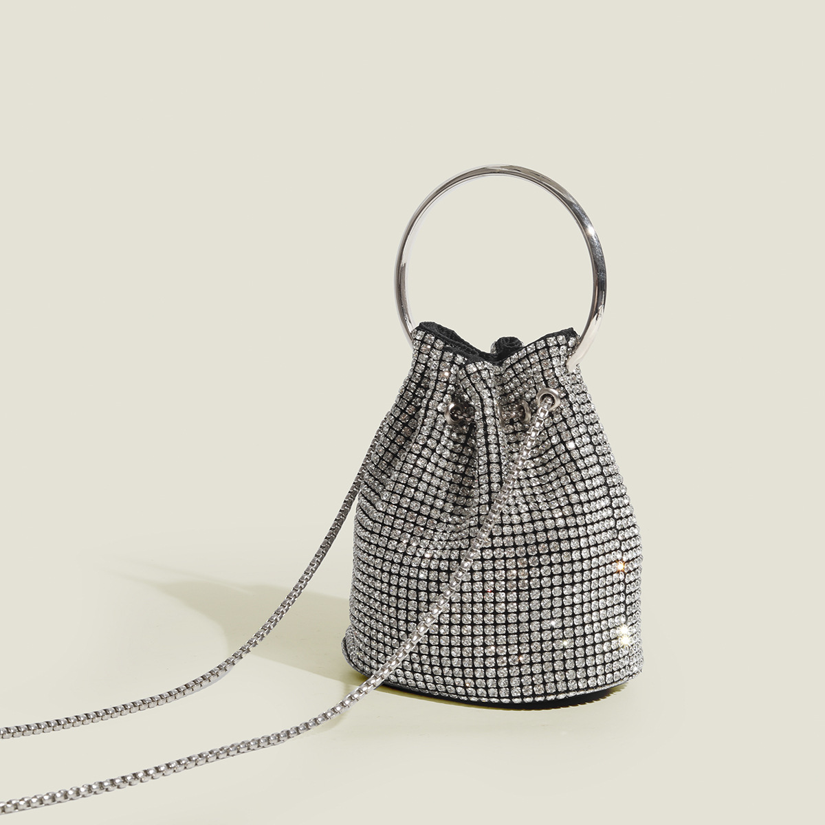 designer 2025 Summer New High-End French Style Niche Rhinestone Small Bag Tassel Chain Bucket Bag Handbag Crossbody Bag