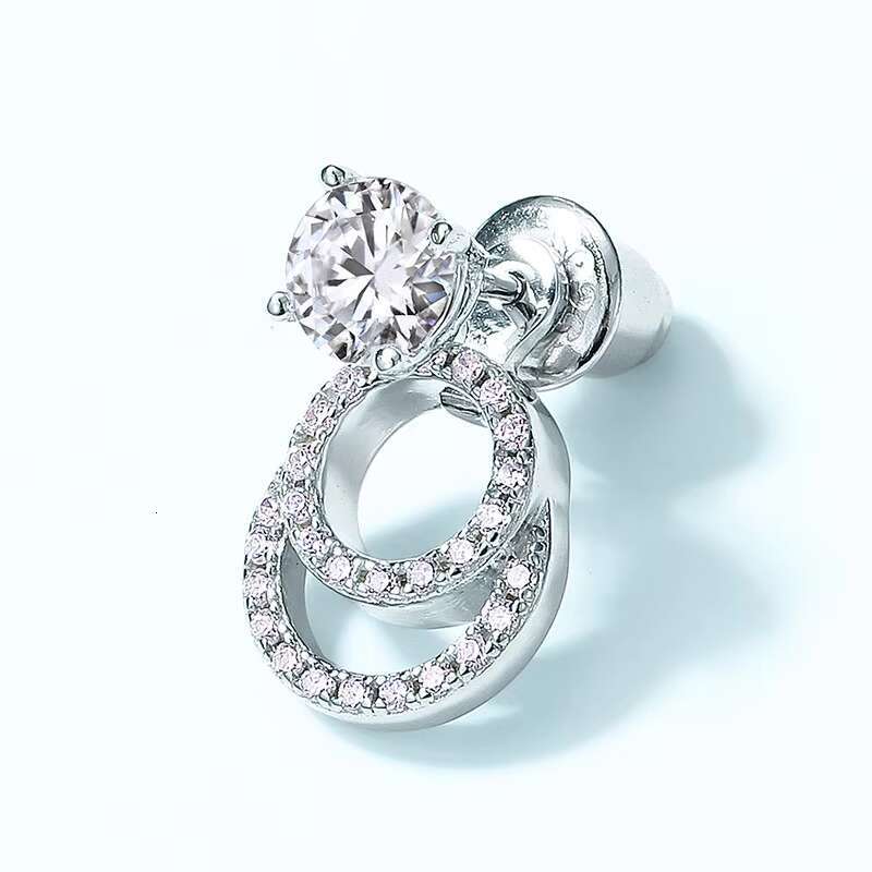 European American Style S925 Silver Moissanite Earrings for Women Double Ring Geometric Face Thin Cross-Border Live Broadcast