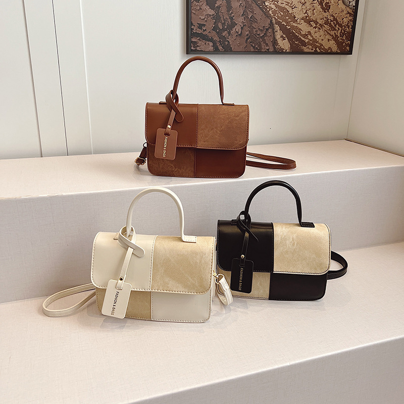 Korean style color blocked women s handbag fashion winter fashion retro small square bag texture designer fashion women s shoulder bag