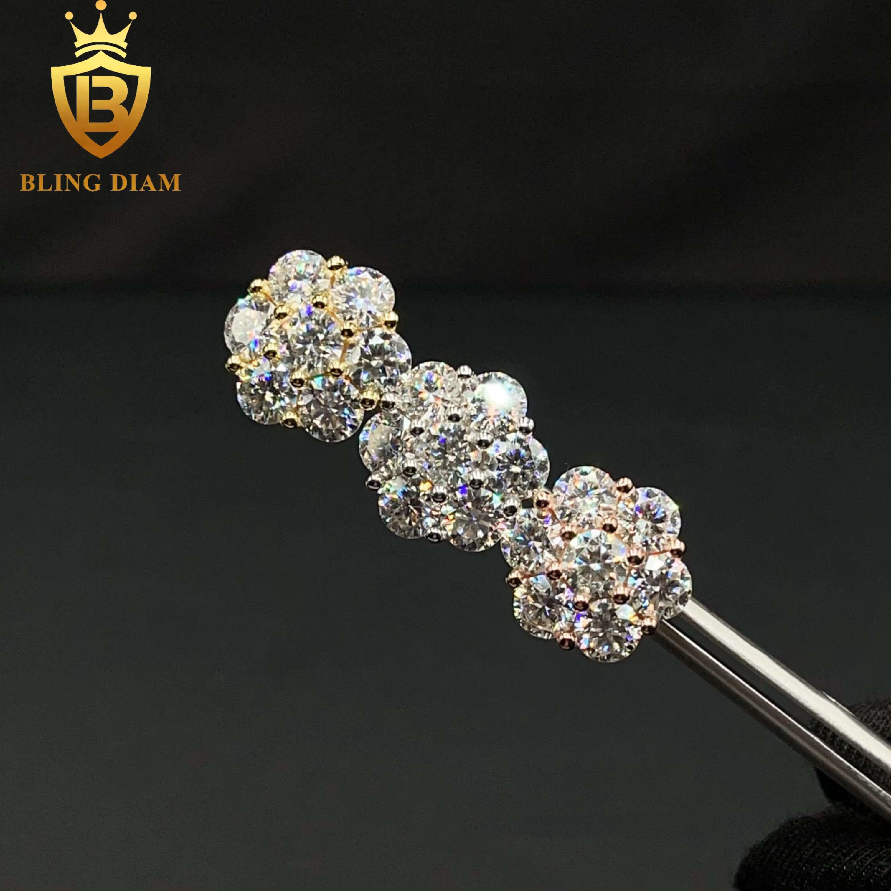 8mm 12mm 15mm Hot Top Selling Fine Jewelry 925 Sterling Silver VVS Moissanite Diamond Stud Flower Earrings