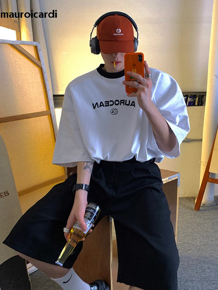 Mauroicardi Spring Summer Loose Casual Soft Black Pleated Shorts for Men with High Waist Short Straight Pants Clothes 250529