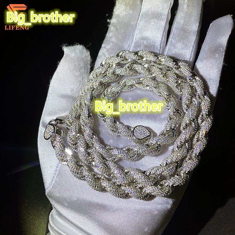 Custom 8mm Rope Chain DVVS Moissanite Diamond Sterling Silver 925 White Gold Plated Rope Chain Fine Jewelry Necklace for Women