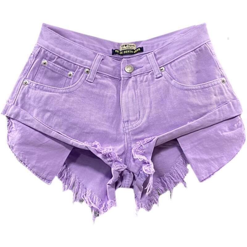 Denim Shorts Jeans Shorts Trendy Low Waist Denim For Women Summer New Fringe Frayed Wide Leg A Line Shorts Purple Ripped Short Jeans
