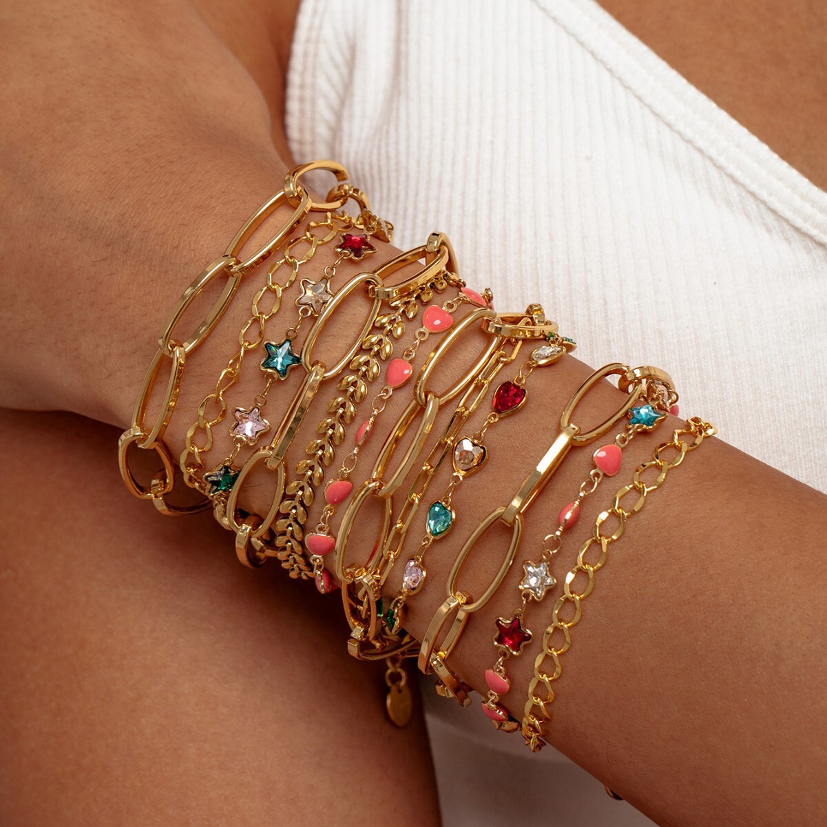 Accessories Metal Style Simple Thin Chain Set Personality Layered Gold Bracelet for Women