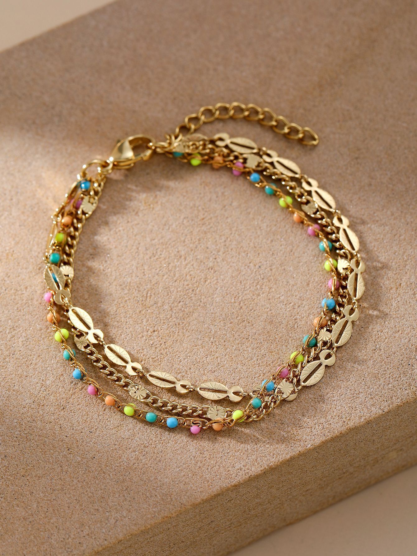 Stacked Chain Stainless Steel Thin Bracelet Evil Eye Pendant Gold Color Personality Simple Accessory