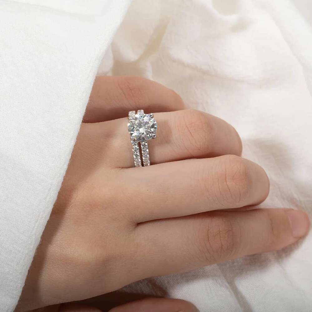 D Color Full Moissanite Engagement Rings for Women Emerald/Radiant/Round Cut Diamond 925 Sterling Silver Wedding Band with GRA