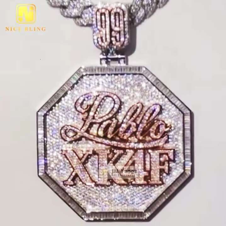 Custom Moissanite Pendant Iced Out Jewelry Gold Plated VVS Moissanite Diamonds Cuban Chain 3D Custom Name Hip Hop Letter Pendant
