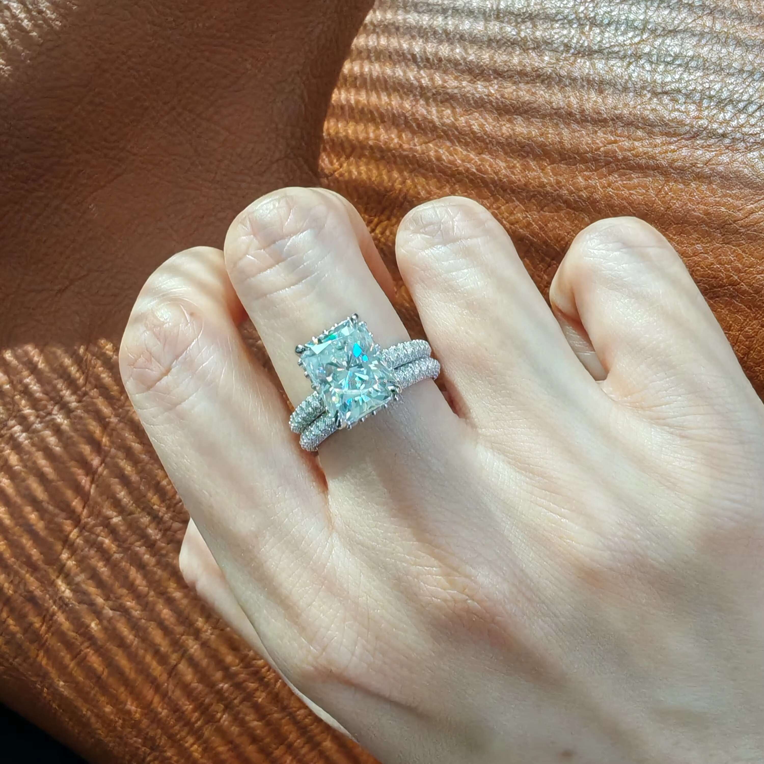 Wholesale 4ct Radiant Moissanite Rings Design Jewelry 925 Sterling Silver Gra Certified Wedding Moissanite Ring