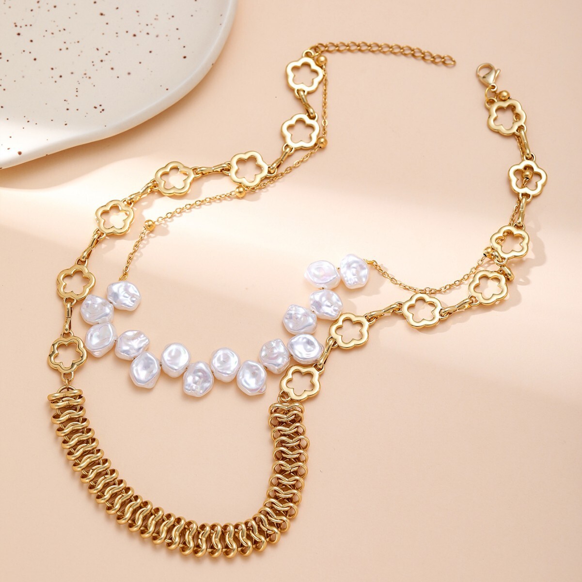 Imitation Pearl Splicing Necklace Women's Light Niche High-end Simple Elegant Collarbone Summer