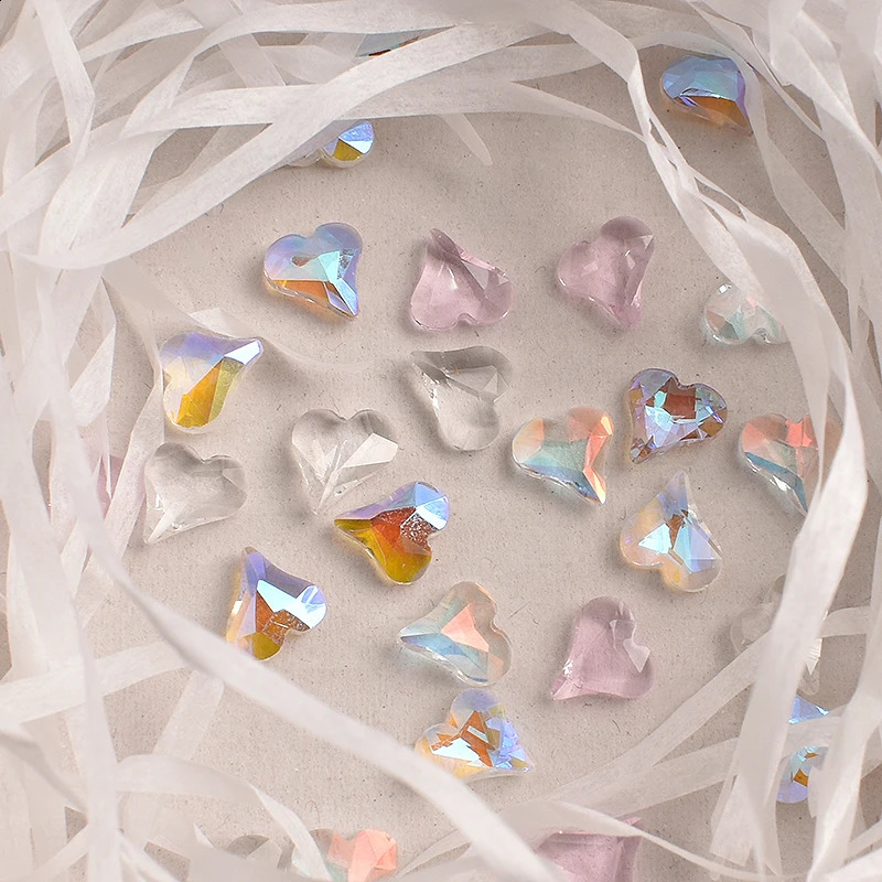 8x9mm Pointed Bottom Transparent Crooked Peach Heart Nail Art Rhinestone K9 Glass Mixed Color Manicure DIY Decoration 50PCS 250528
