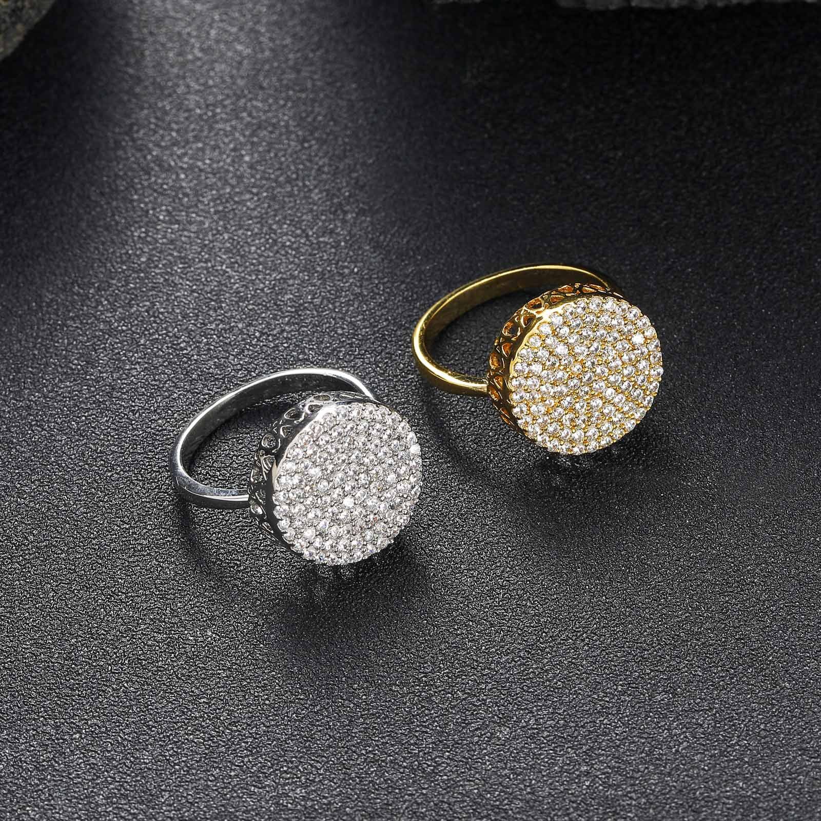 New Ring Round Ring Copper Micro Set Moissanite for Men and Women Simple and Personalized Open Ring Hip Hop Accessories moissanite