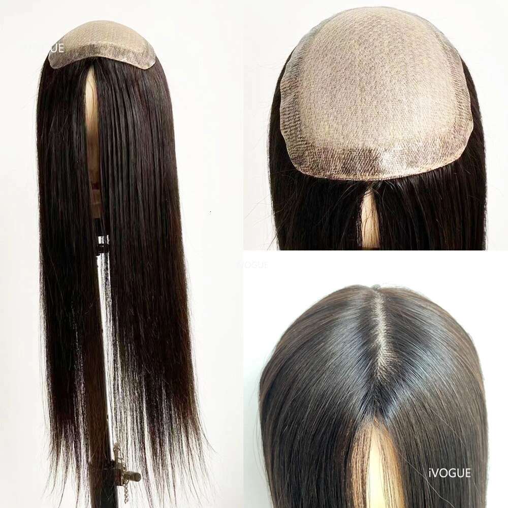24inch Long Virgin European Human Hair Topper 15x6CM Silicone Skin Fake Scalp Top Silk Base Women Toupee with Clips or PU Around
