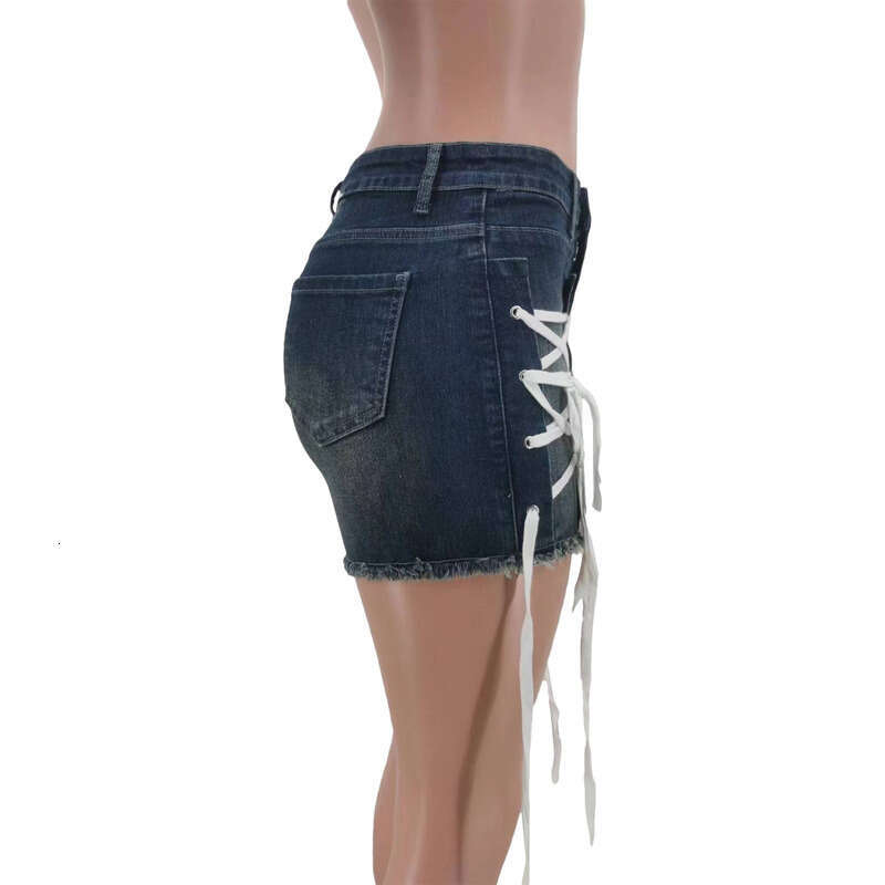 TK6313 New Women's Fashion Spring Summer Slim Fit Personality Tie Elastic Denim Shorts