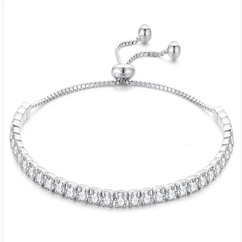 Iced Out Moissanite Tennis Sier Chain Bracelet & Bangle Women's Jewelry