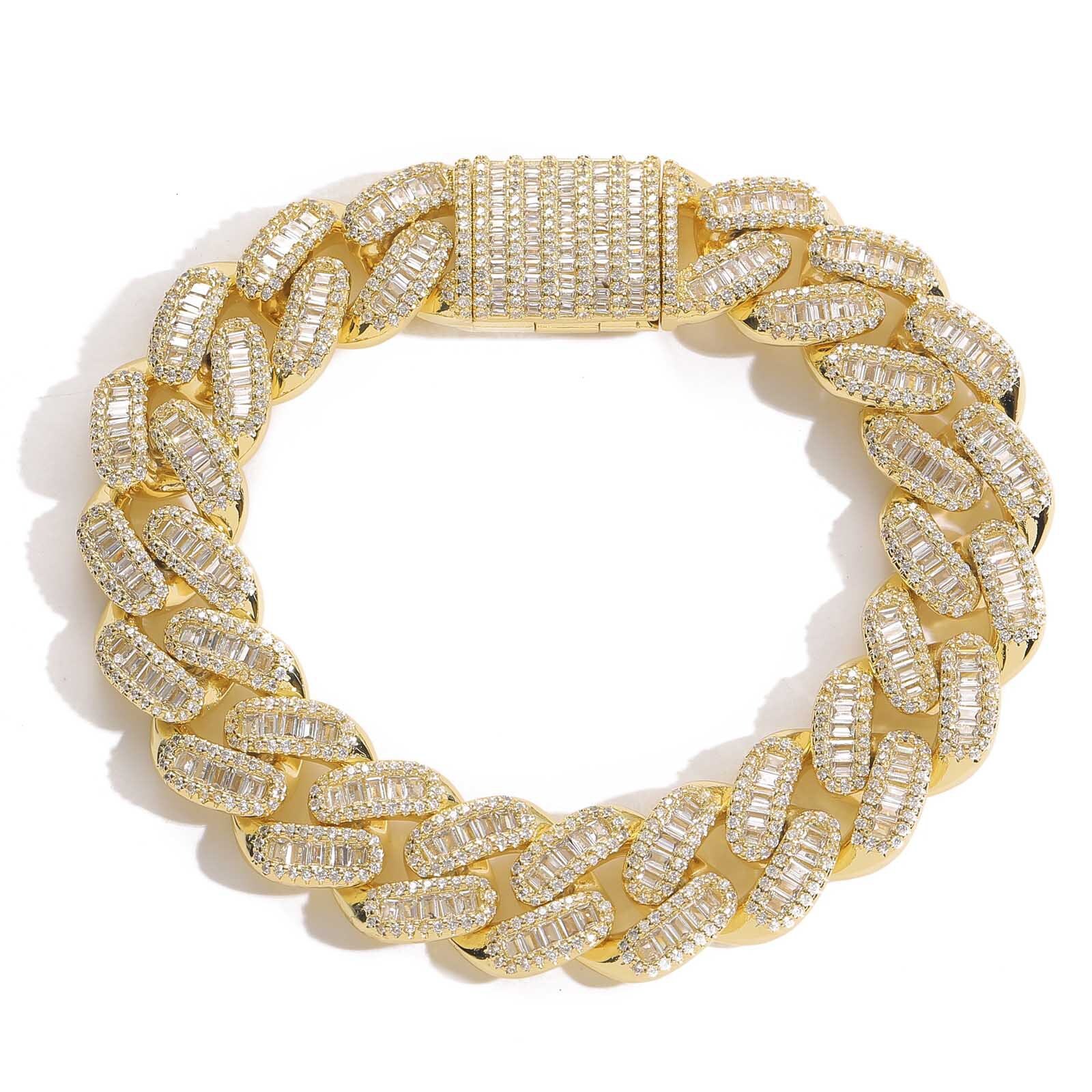 Hiphop jewelry trend 15mm copper inlaid T-square Moissanite Miami Cuban bracelet Mens bracelet moissanite