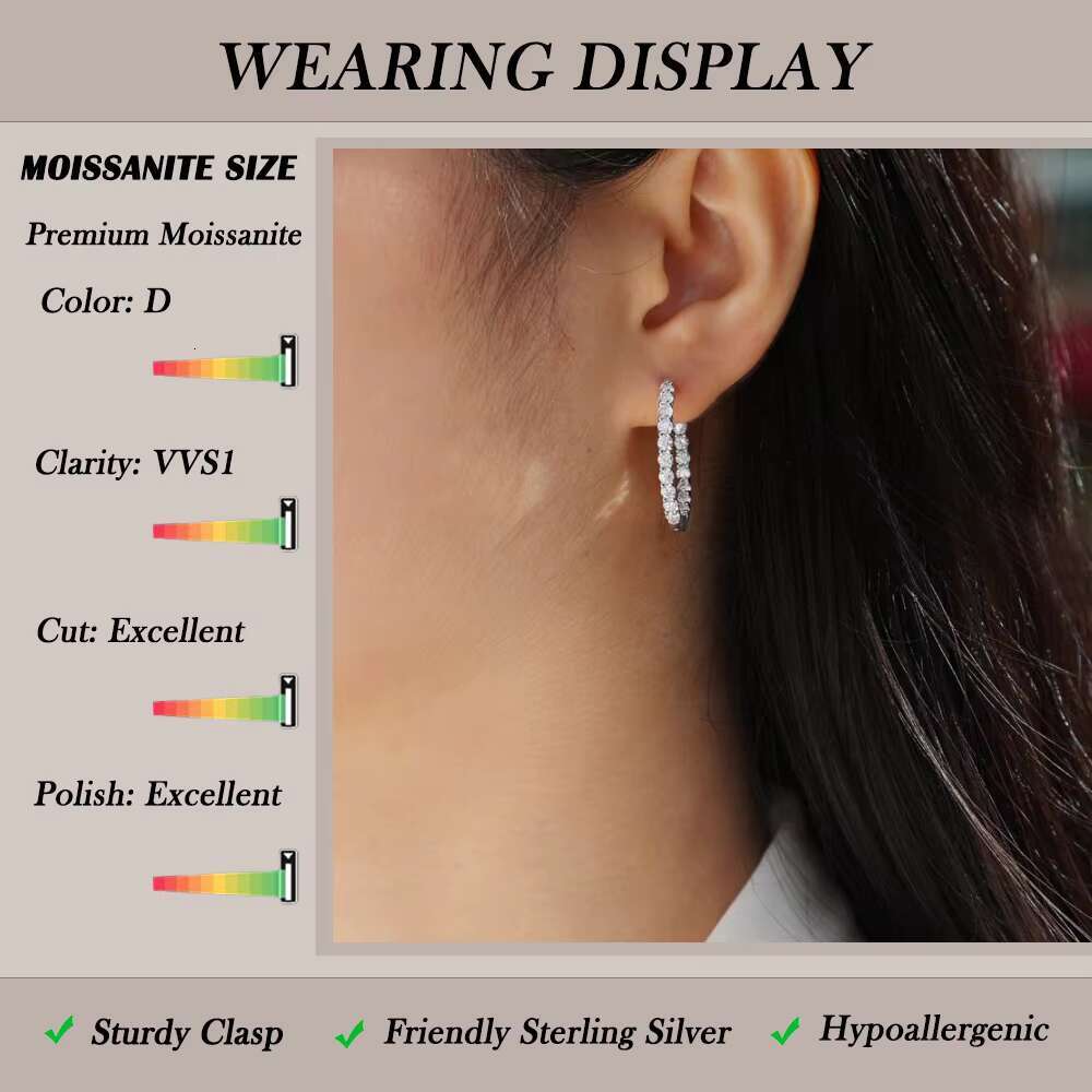 2.52CTW Moissanite Hoop Earrings 925 Sterling Silver 18K Gold Plated Double Row Sparkling Jewelry for Women Gift Daily Earrings