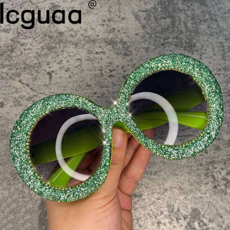 Oversized Round For Women Punk Dia Oval Glasses Crystal Handmade Rhinestone Sunglasses Men designer bag
