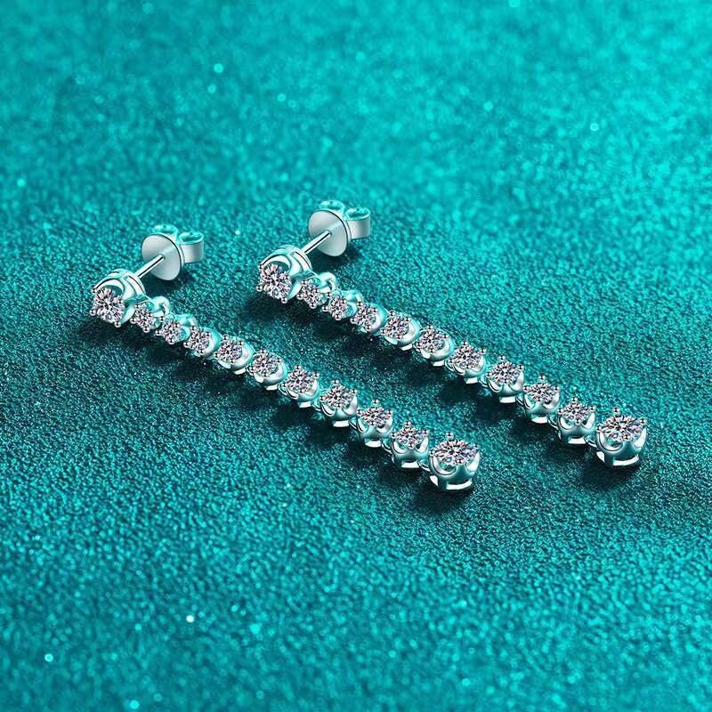 Luxury Factory OEM ODM 925 Sterling Silver Fine Jewelry Round Moissanite Tassel Long Women Wedding Earrings