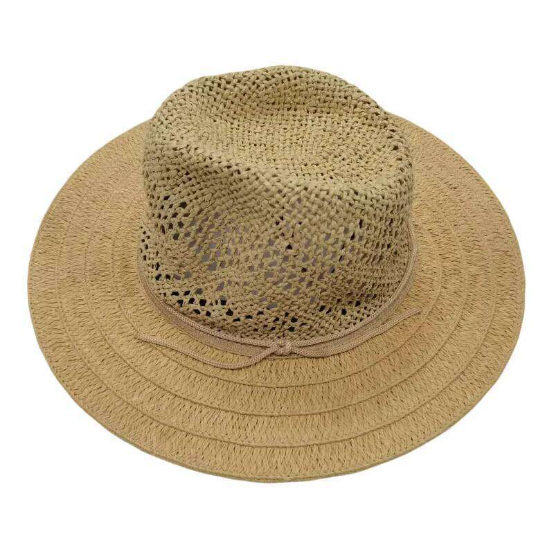 Women Ladies Outdoor Vacation Wide Brim Summer Natural Flower Pattern Woven Handmade Beach Hollow Out Crochet Boater Straw Hat