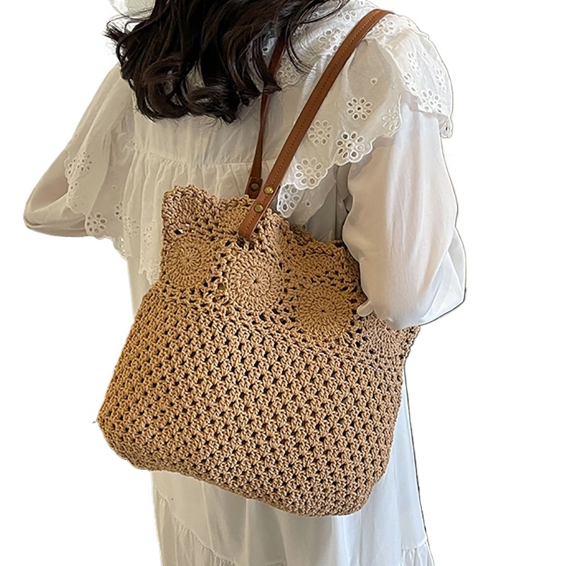 designer Large Capacity Straw Bag for Women 2025 Summer New Woven Bag Hollow Beach Vacation Shoulder Tote Bag