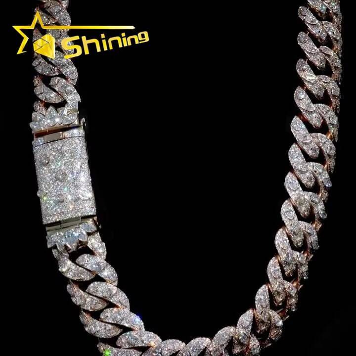 New Design Fashionable Personal Men's Jewelry 18mm S Iced Hip Hop Fancy Cutting Laboratory Carbon Silica Miami Cuban Chain