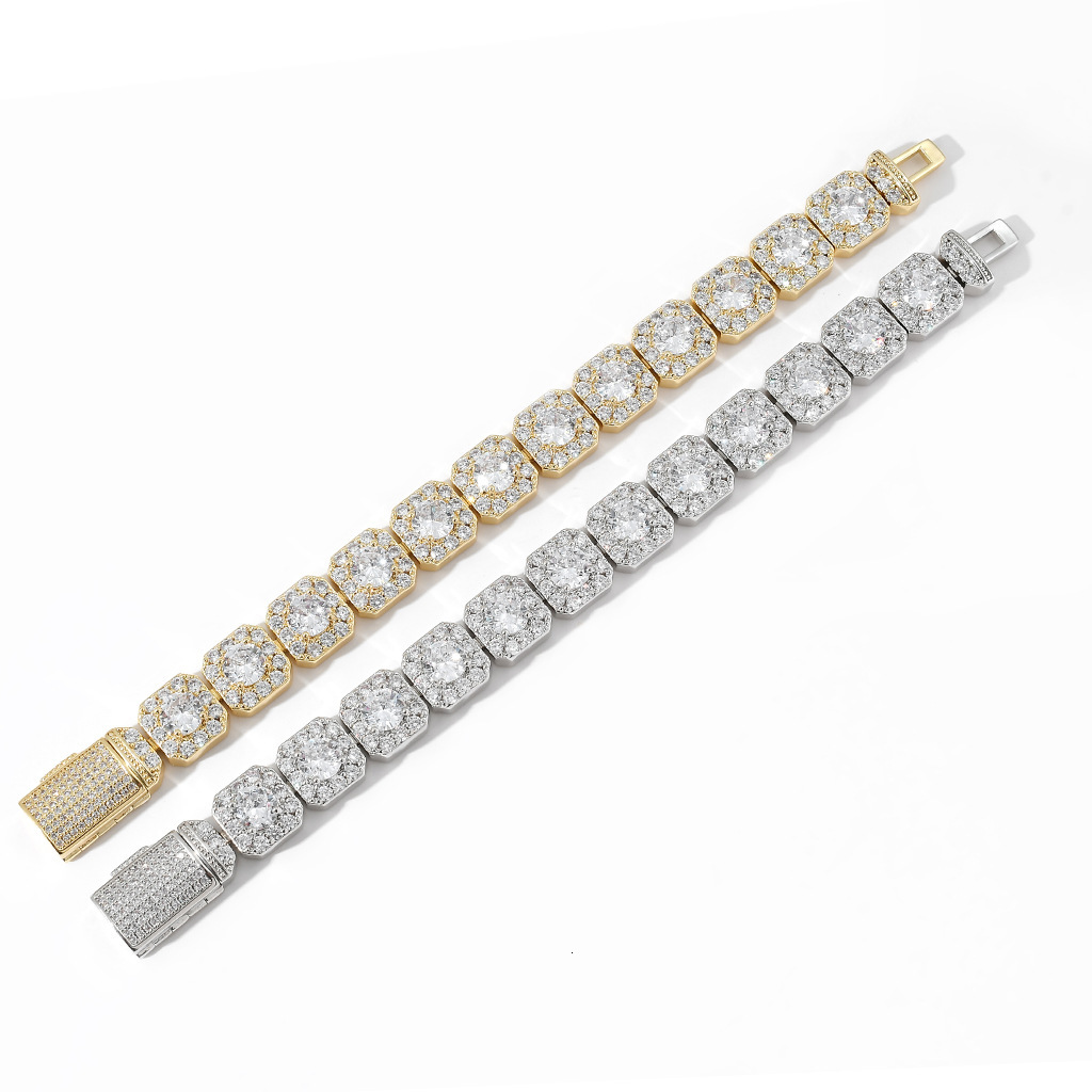 Hip Hop Bracelet Mens 13mm Flip Button Rock Sugar Moissanite Bracelet Mens Trendy Hip Hop Accessories moissanite