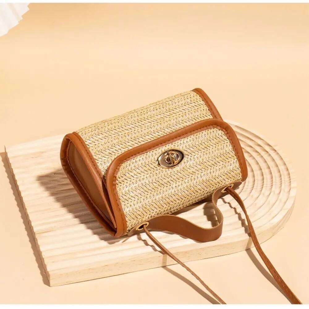 New Women's Woven Messenger Straw Causal Travel Ladies Tote Handbag Square Fashion Satchels Bag