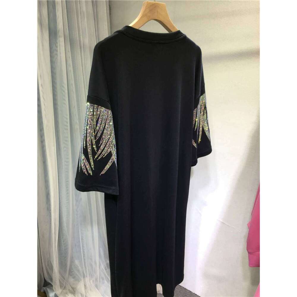 Rhinestone Brand Tshirt Dresses for Women New Elegant Evening Party Short Sleeve Loose Fit Y2K Womens Plus Size Clothing