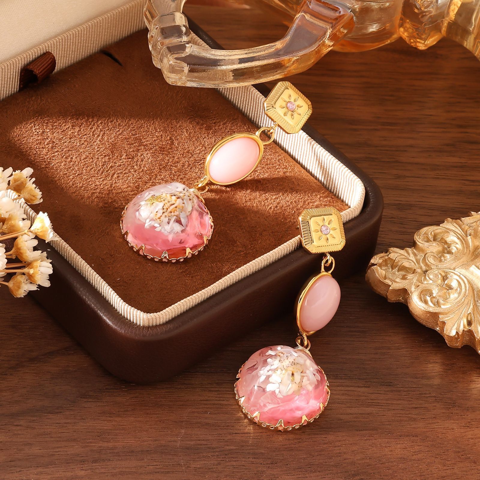 Resin Real Dried Flower for Women Butterfly Pentagram Handmade Earrings