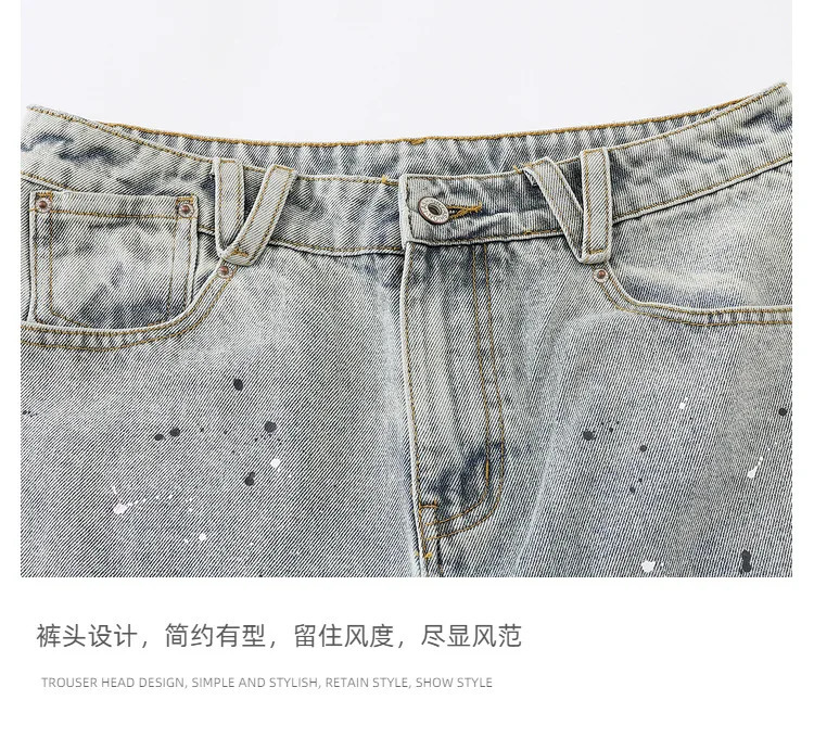 Mens Loose Fit Vibe Style Hip Hop Short Jeans High Streetwear Painted Cargo Denim Shorts With Multi Pockets Printed Jeans 250530