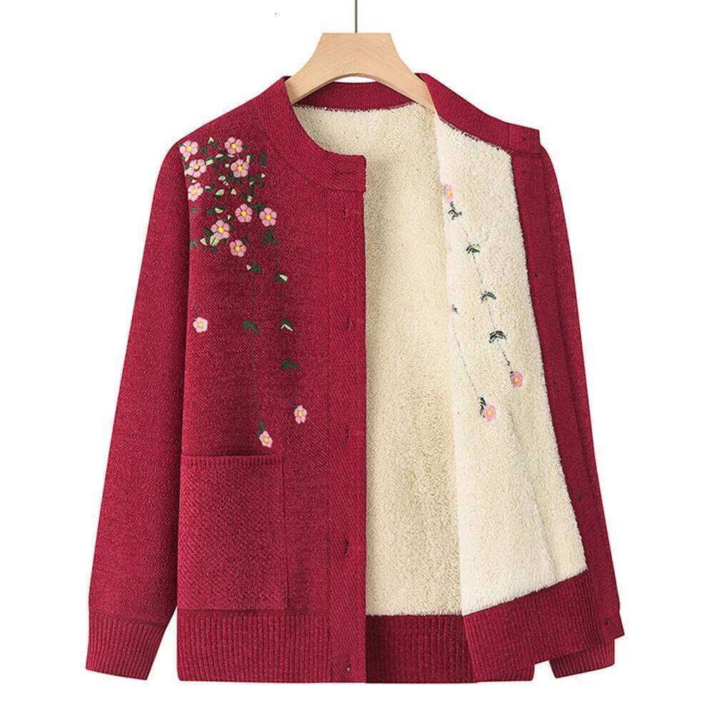 Women's Long Sleeve Winter Outerwear Middle Aged Xl-6Xl Oversized Cardigan Sweater Women Floral Print Top Clothes