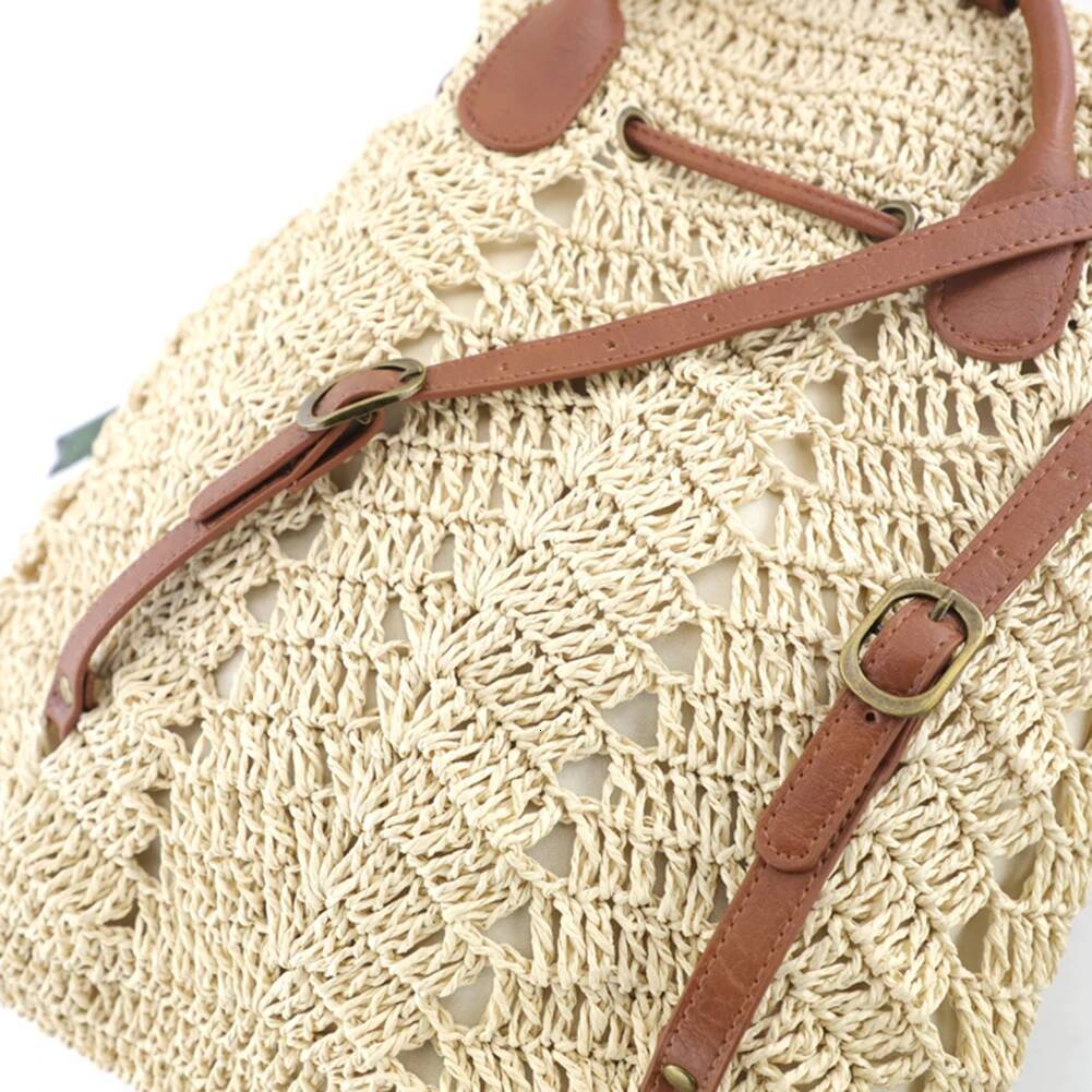 2025 new women's straw backpack shoulder bag hand woven casual beach handbag designer suitable for women's travel shopping 4