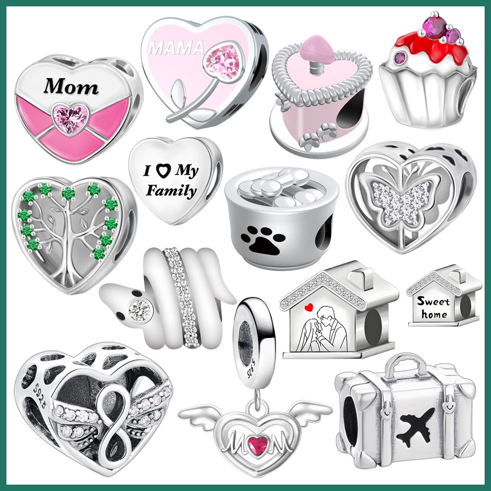 FewDook 2025 New High Quality Cake, House, Heart,Handbag Charm Beads Fit Original Pan Bracelet Family Theme Fashion Accessories Jewelry Designer for W