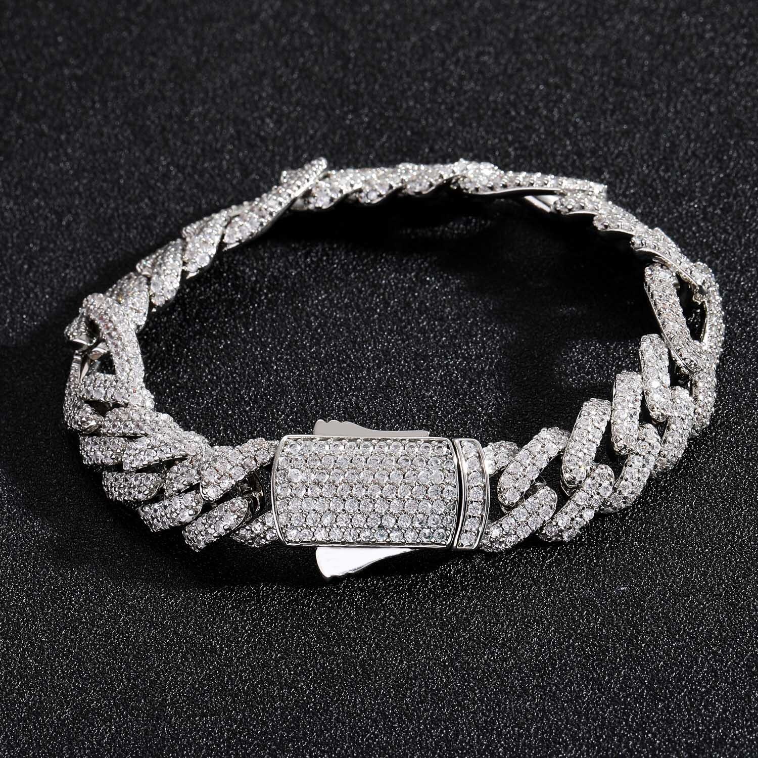 Hip hop Bracelet spring buckle mens 3 1 Miami Cuba chain 12mm Moissanite set hip hop jewelry moissanite