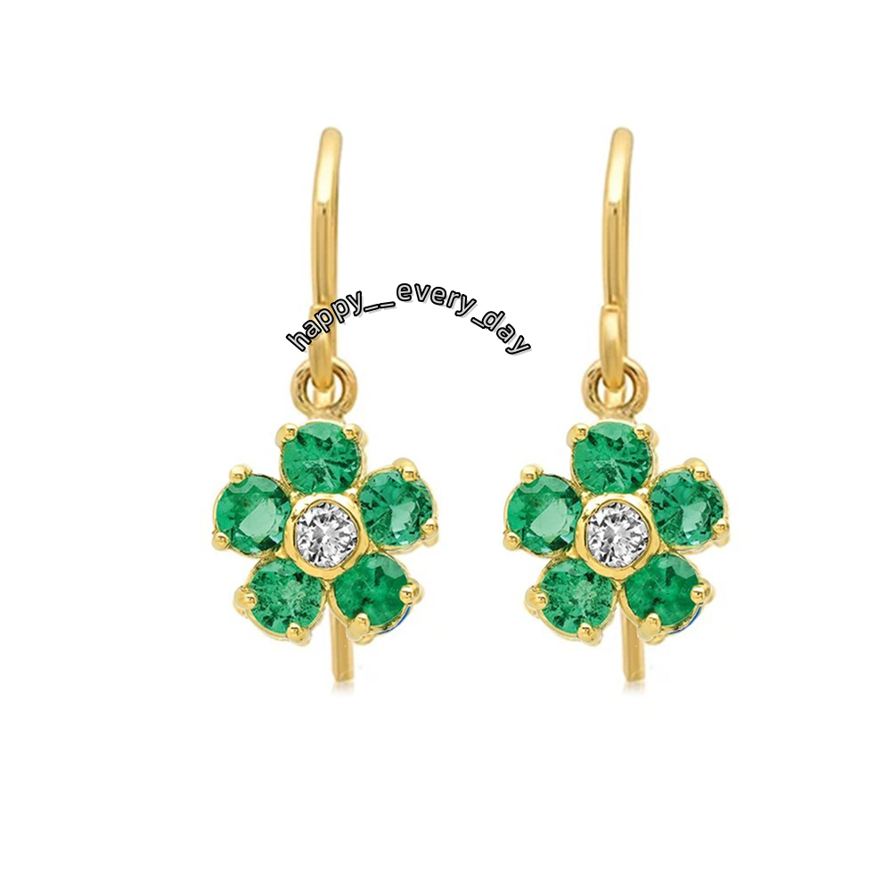 Women Gift Party Large Green Stone Diamond Flower Drop Stud Earrings