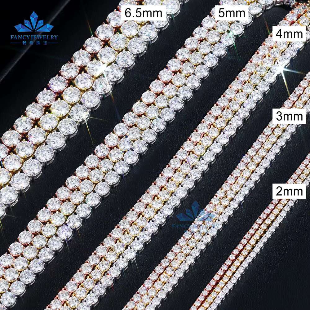 Ready to Ship 925 Sterling Silver Hip Hop Tennis Chain VVS Moissanite Diamond Necklace in 3mm 4mm 5mm 6mm Sizes
