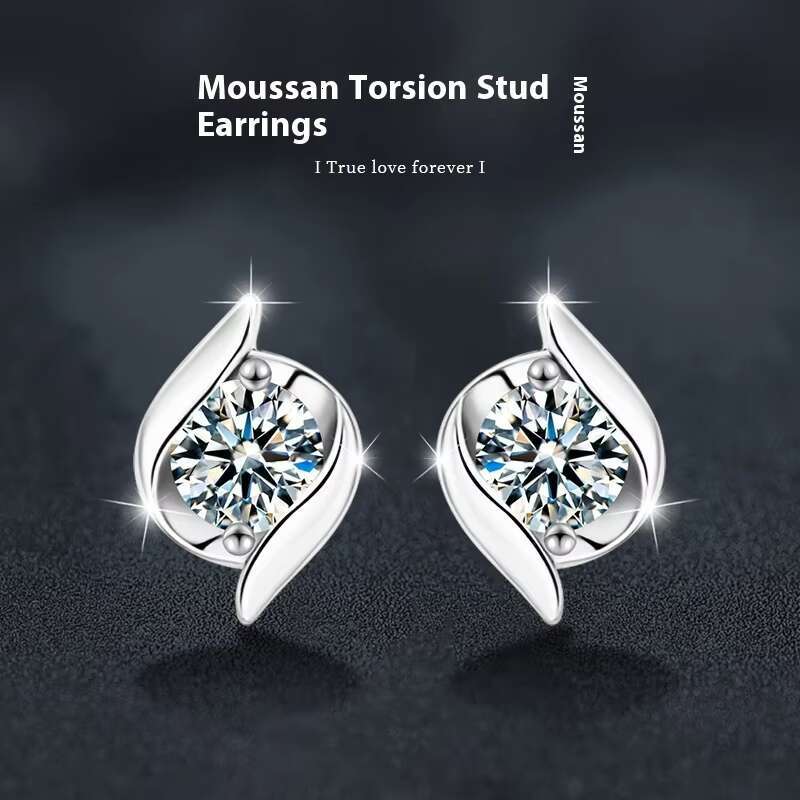 Chasau Customized Jewelry New Arrivals Luxury White Gold 5mm 0.5ct 925 Sterling Silver Round Moissanite Twist Stud Earrings