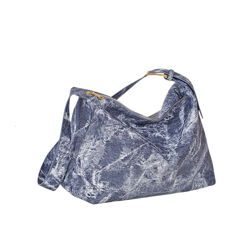 designer Lazy Style Tie-Dye Denim Bag Foreign Trade European and American Gradient Large Capacity Bag Trendy Shoulder Tote Bag Ins