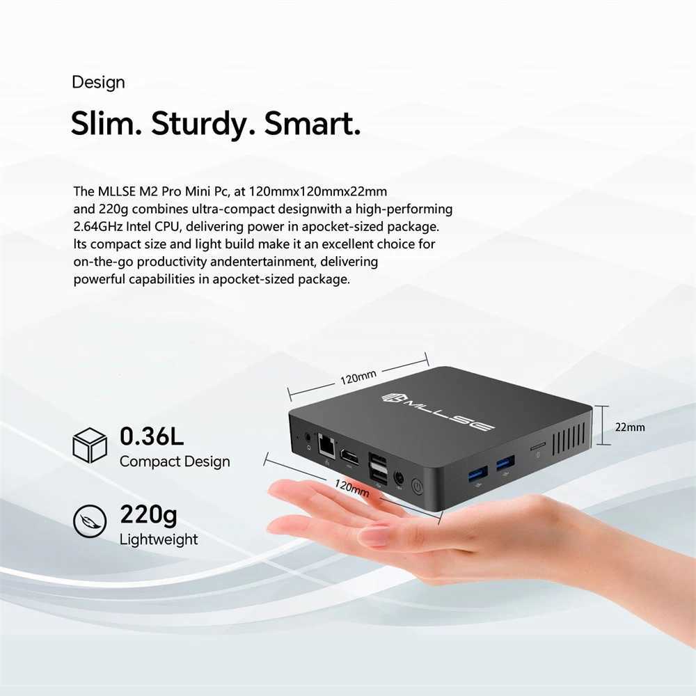 MLLSE M2 Pro Mini PC Intel Celeron J3710 CPU 8G RAM 256G ROM compatible+VGA USB3.0 Win10Pro Desktop Portable WiFi BT 4.2 X250602