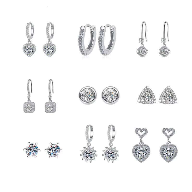 2mm 10mm Emerald Cut 925 Sterling Silver VVS Star square Gold Pear Shape Women Men Huggie Moissanite Stud Earrings