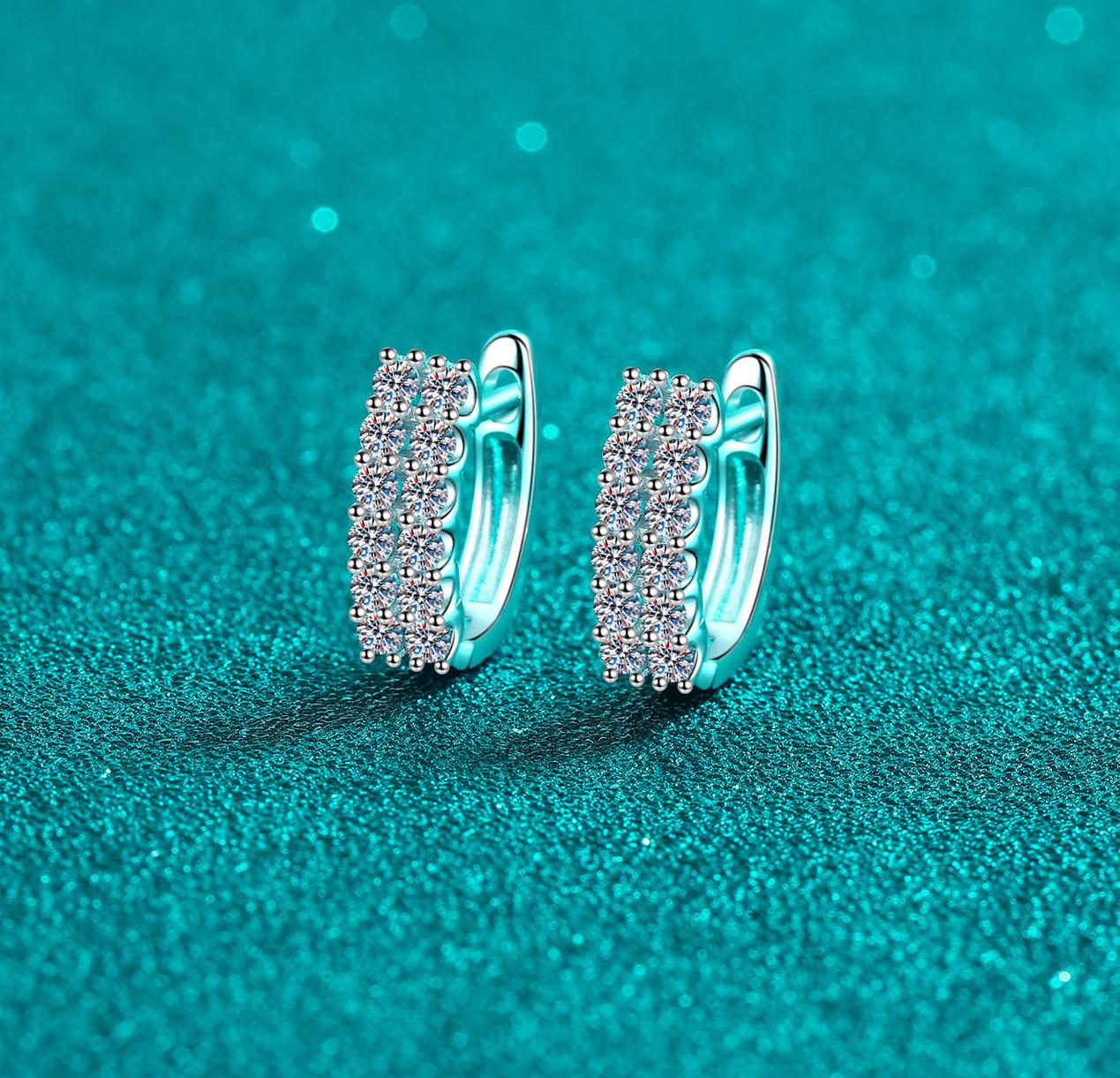 925 Sterling Silver Moissanite Earrings Double Row Full Paved Diamond Hoop Earrings for Women, Perfect for Everyday Wear, Elegant & Chic
