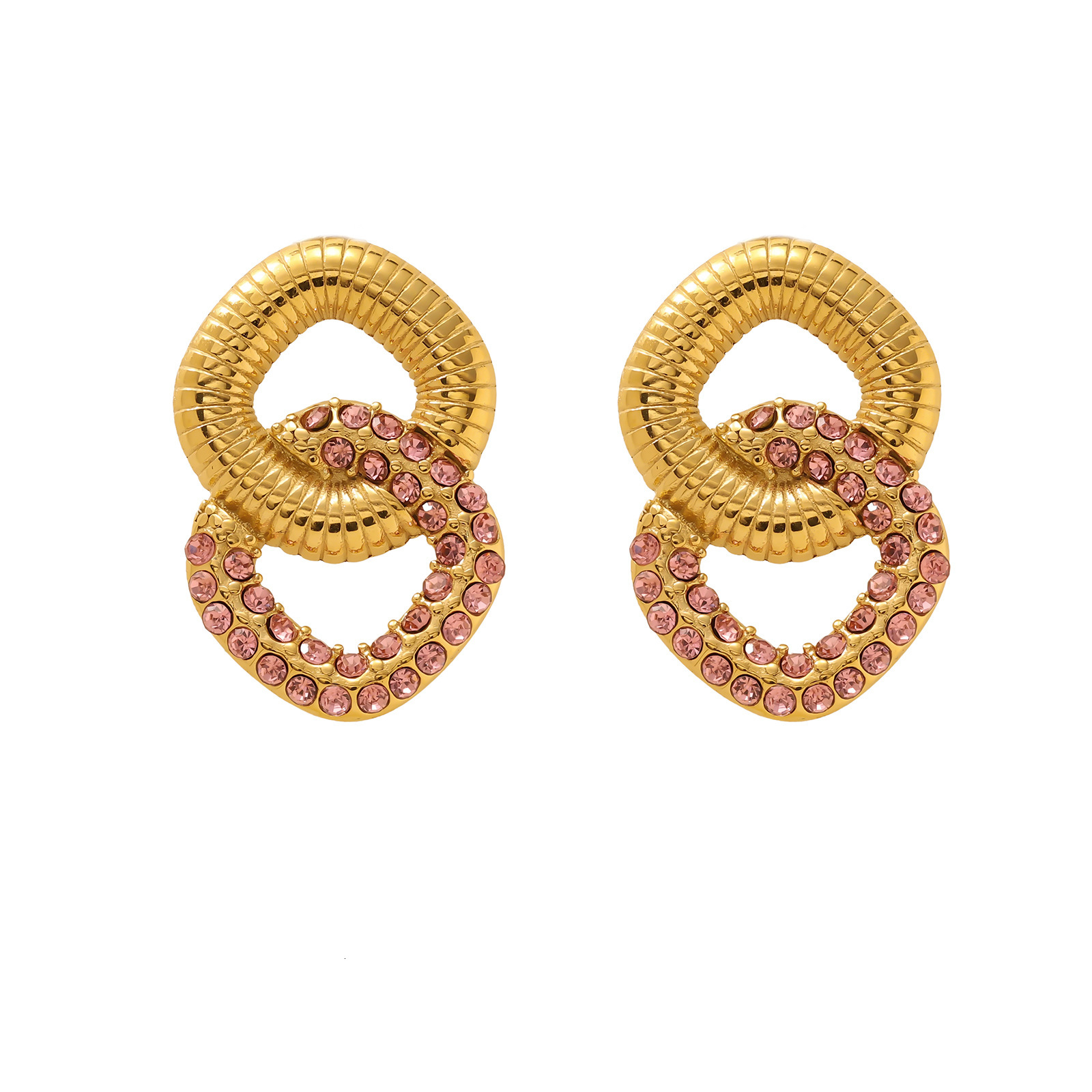 Gold Stainless Steel Inlaid Zircon Double Layer Non-Fading Earrings Jewelry