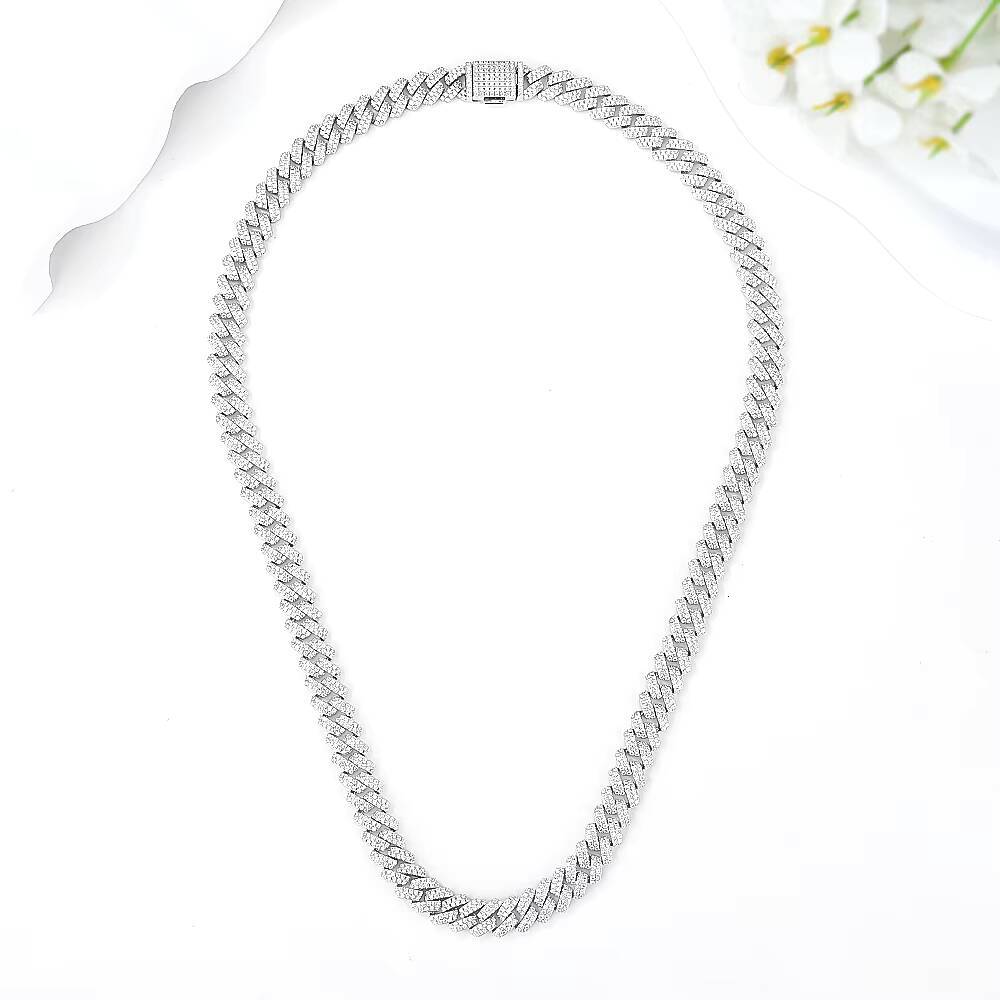 Fine jewelry necklace design popular hip-hop style pure sier Cuban chain